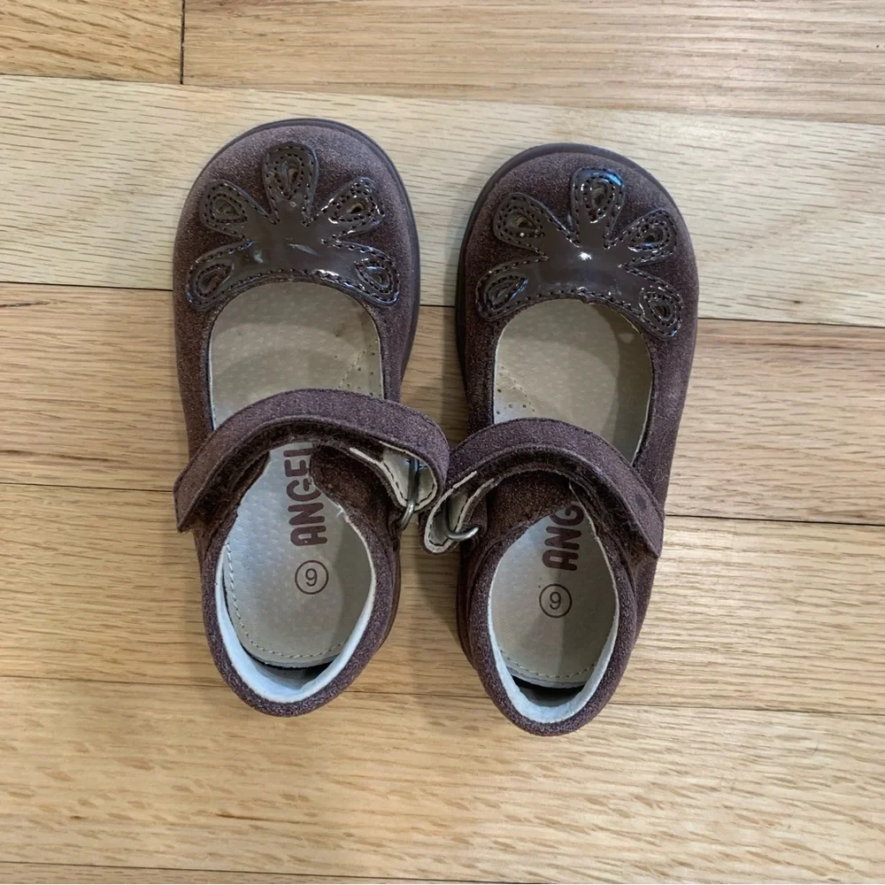 Angel Girls Brown Bloom Leather Lining Gum Sole Mary Jane Shoes Toddler 6